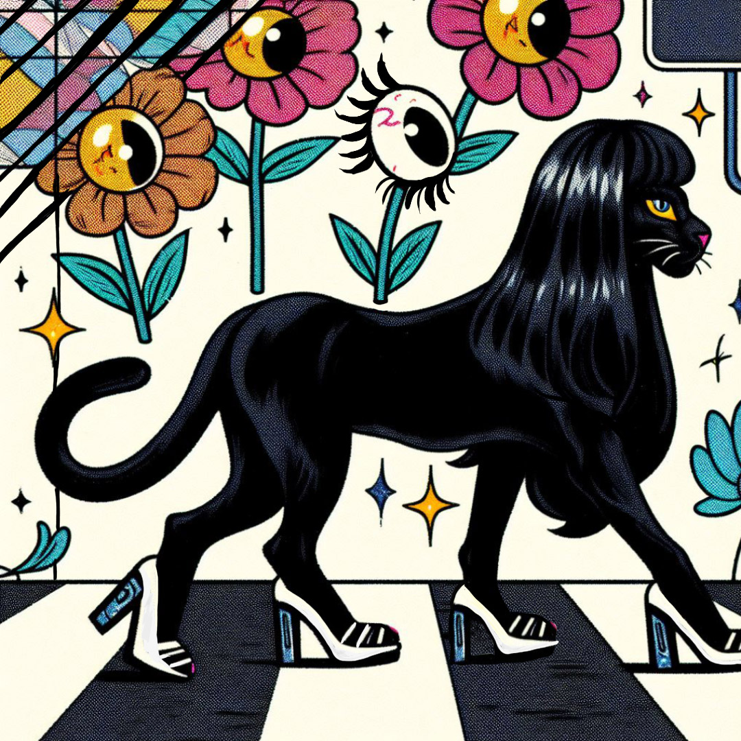 The puma crossing the road with white heels