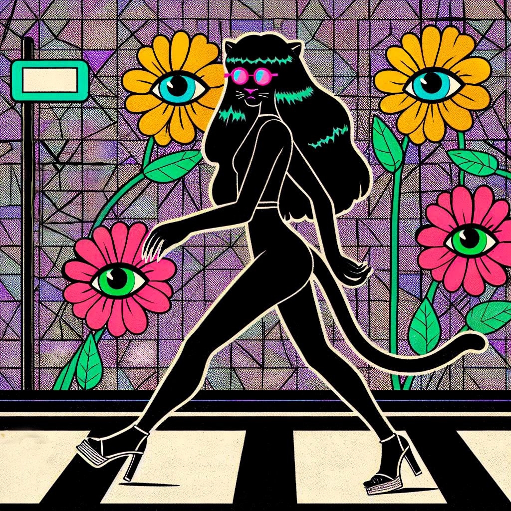 The black panther crossing the street